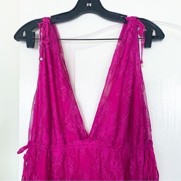 Alexis Dress Umbria Tiered Lace Tulle Silk Maxi Wedding Pink Fuchsia XS GUC - Picture 6 of 11